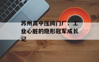 苏州高中压阀门厂：工业心脏的隐形冠军成长记