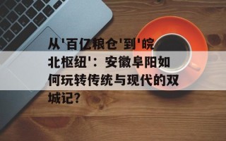 从'百亿粮仓'到'皖北枢纽'：安徽阜阳如何玩转传统与现代的双城记？