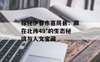 探秘伊春市嘉荫县：藏在北纬49°的生态秘境与人文宝藏